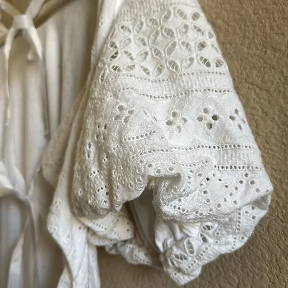 Free People Apricot Rose White Eyelet Mini Dress Open Back Size Medium - Picture 5 of 8